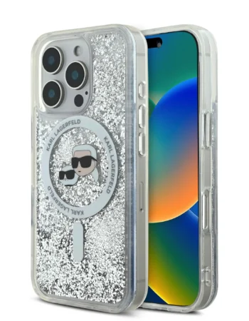 Karl Lagerfeld Калъф Apple iPhone 16 Pro, Liquid Glitter K/C Heads MagSafe /прозрачен/ - KLHMP16LLGKCSGH