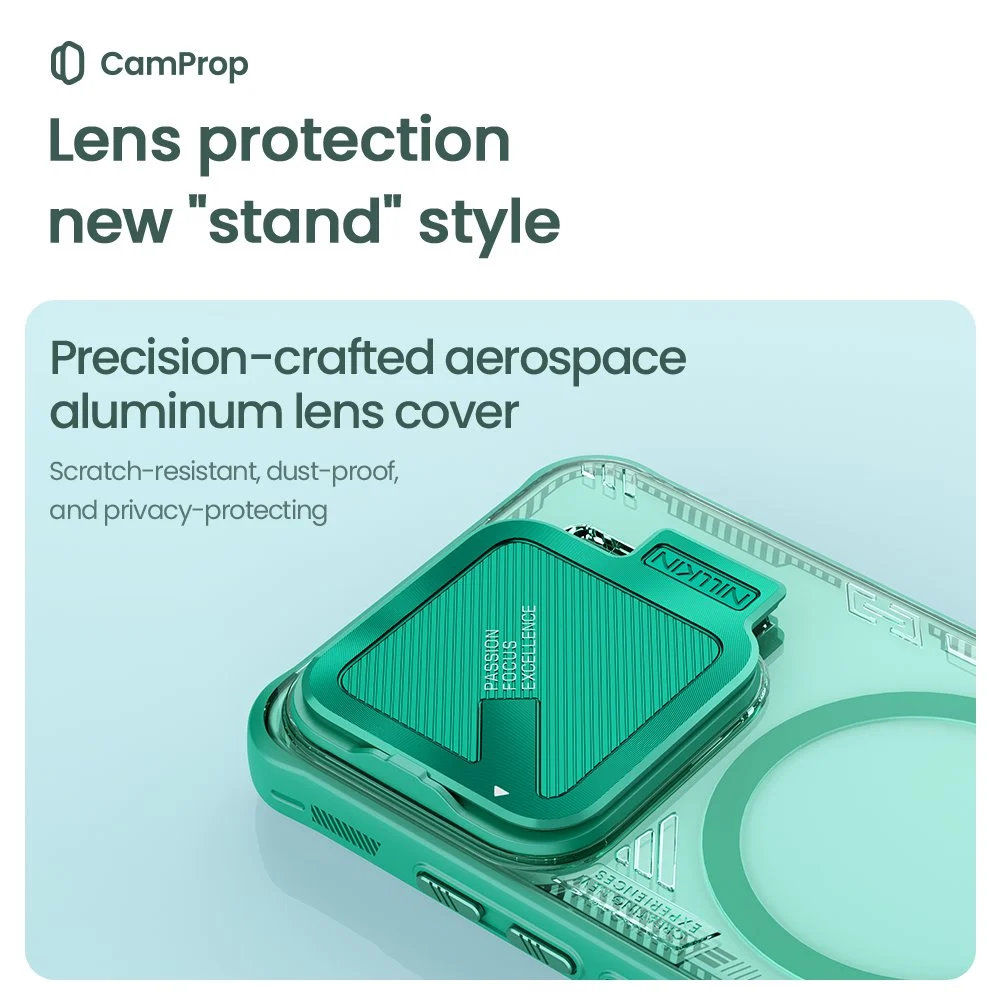 Калъф Nillkin Iceblade Prop Magnetic за Xiaomi 15 – зелен прозрачен кейс MagSafe с плъзгащ капак за камера