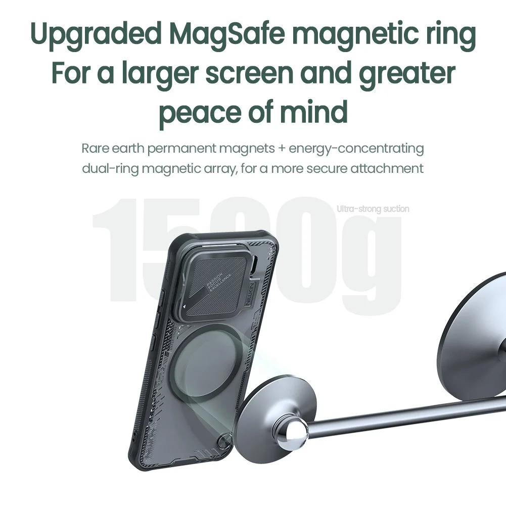 Калъф Nillkin Iceblade Prop Magnetic за Xiaomi 15 – зелен кейс MagSafe с CamProp капак, страничен изглед