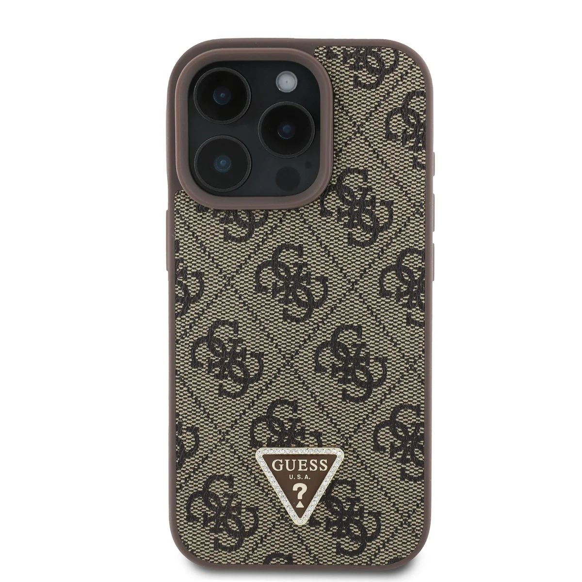 GUESS Калъф Apple iPhone 16 Pro, PU 4G Strass Triangle Metal Logo Case + Crossbody Strap, кафяв - GUHCP16LP4TDSCPW – снимка 2