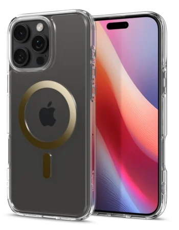 Калъф SPIGEN Ultra Hybrid Apple iPhone 16 Pro, MagSafe /прозрачен, златист ринг/