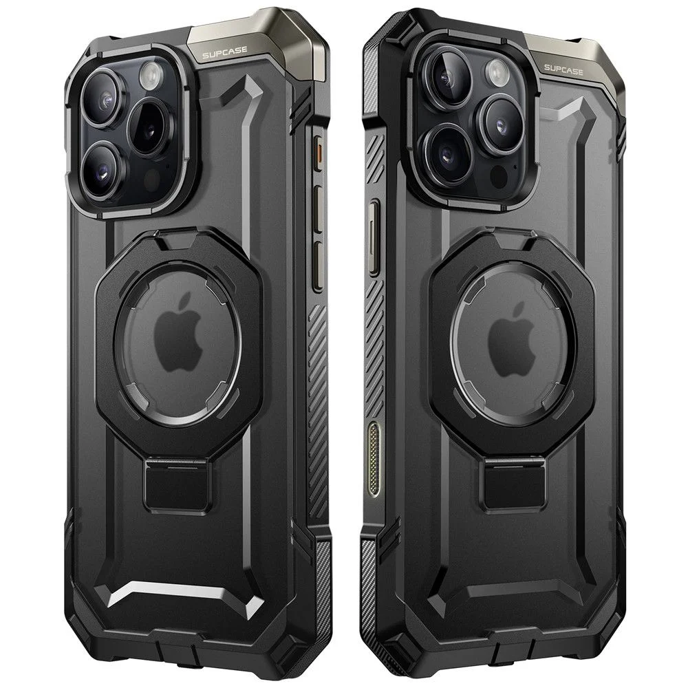 Калъф SUPCASE UB Grip MagSafe за Apple iPhone 16 Pro – черен защитен калъф с MagSafe пръстен, преден и заден изглед