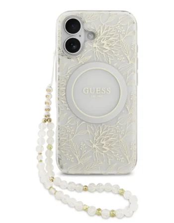 guess iml flowers allover strap magsafe case for iphone 17 white