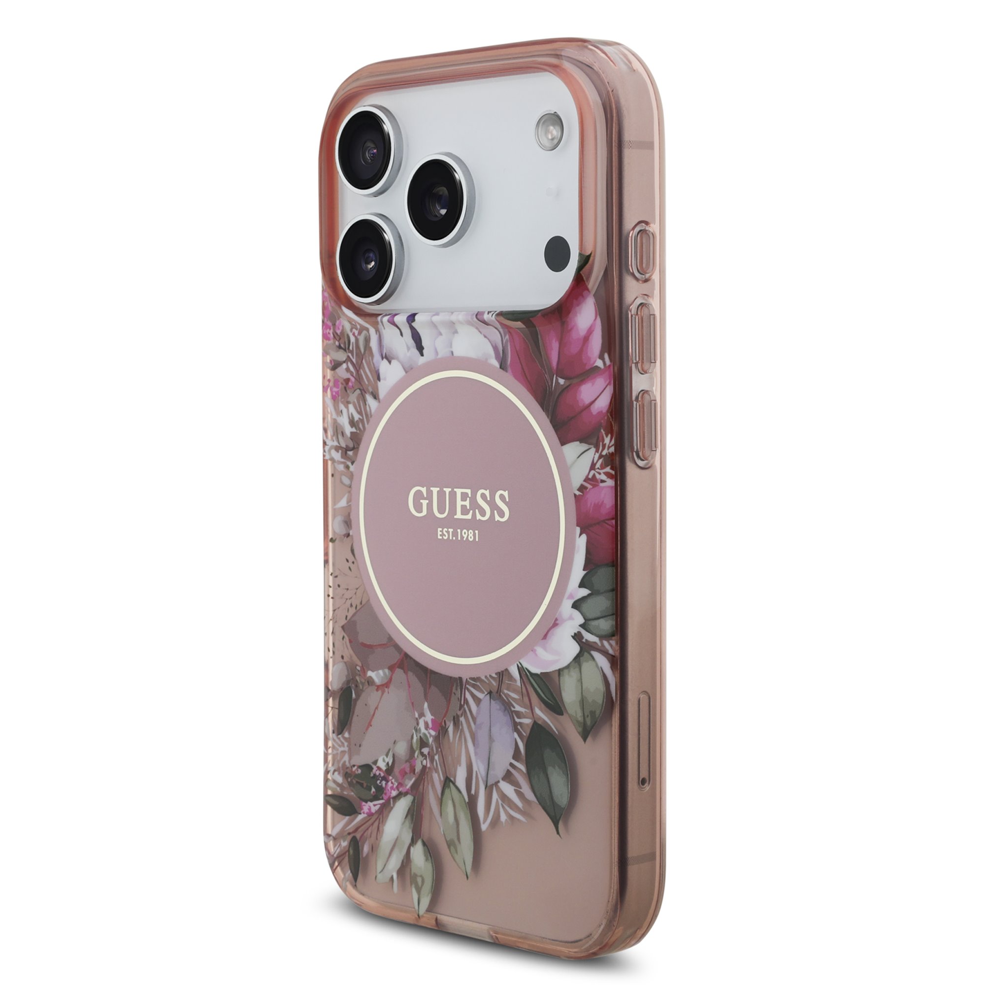 GUESS Калъф Apple iPhone 17 Pro Max, IML Flowers Allover MagSafe + Wrist Strap, розов - GUHMP17XHFWBRCESP – снимка 2
