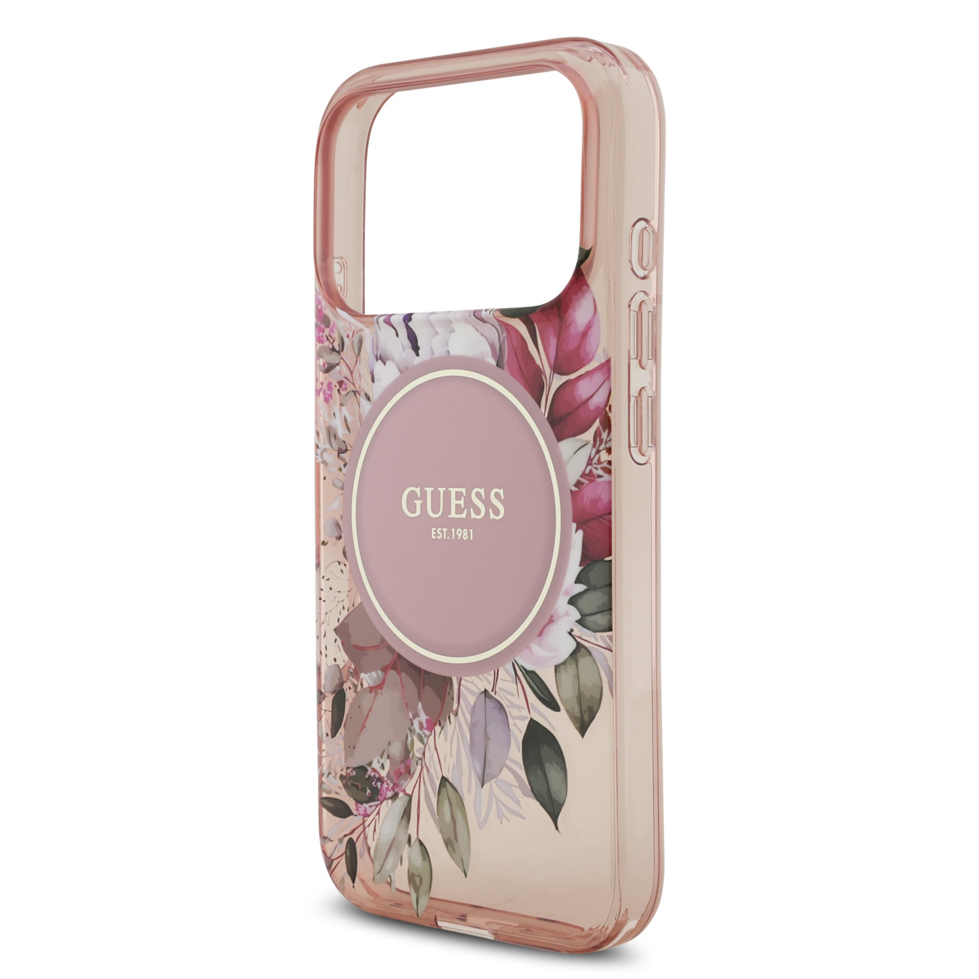 GUESS Калъф Apple iPhone 17 Pro Max, IML Flowers Allover MagSafe + Wrist Strap, розов - GUHMP17XHFWBRCESP – снимка 4