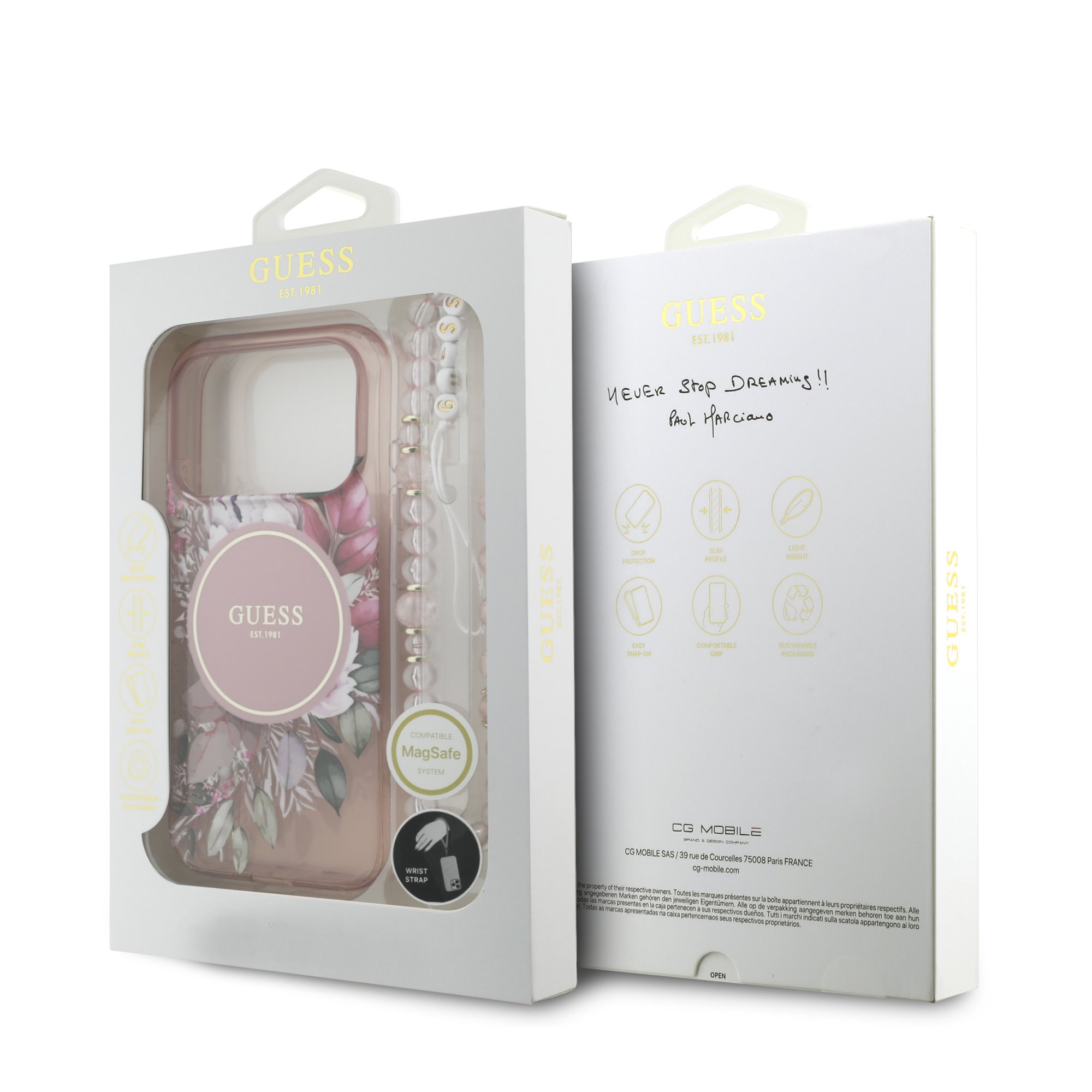 GUESS Калъф Apple iPhone 17 Pro Max, IML Flowers Allover MagSafe + Wrist Strap, розов - GUHMP17XHFWBRCESP – снимка 7
