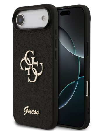 GUESS Калъф Apple iPhone 17 Air, PU Fixed Glitter 4G Metal Logo, черен - GUHCP17MHG4SGK