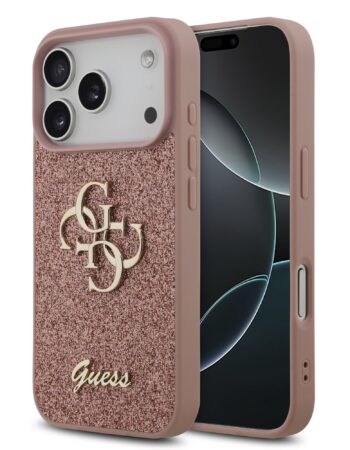 GUESS Калъф Apple iPhone 17 Pro Max, PU Fixed Glitter 4G Metal Logo, розов - GUHCP17XHG4SGP