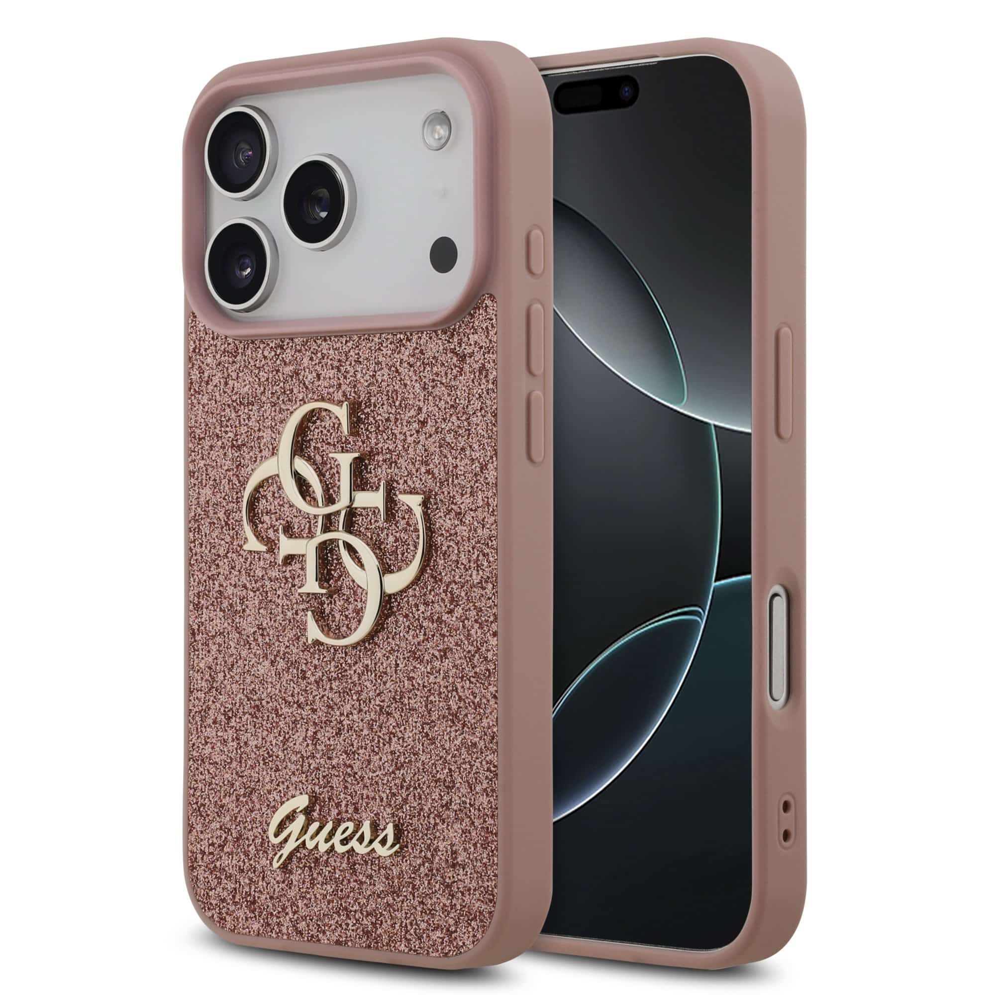 GUESS Калъф Apple iPhone 17 Pro Max, PU Fixed Glitter 4G Metal Logo, розов - GUHCP17XHG4SGP