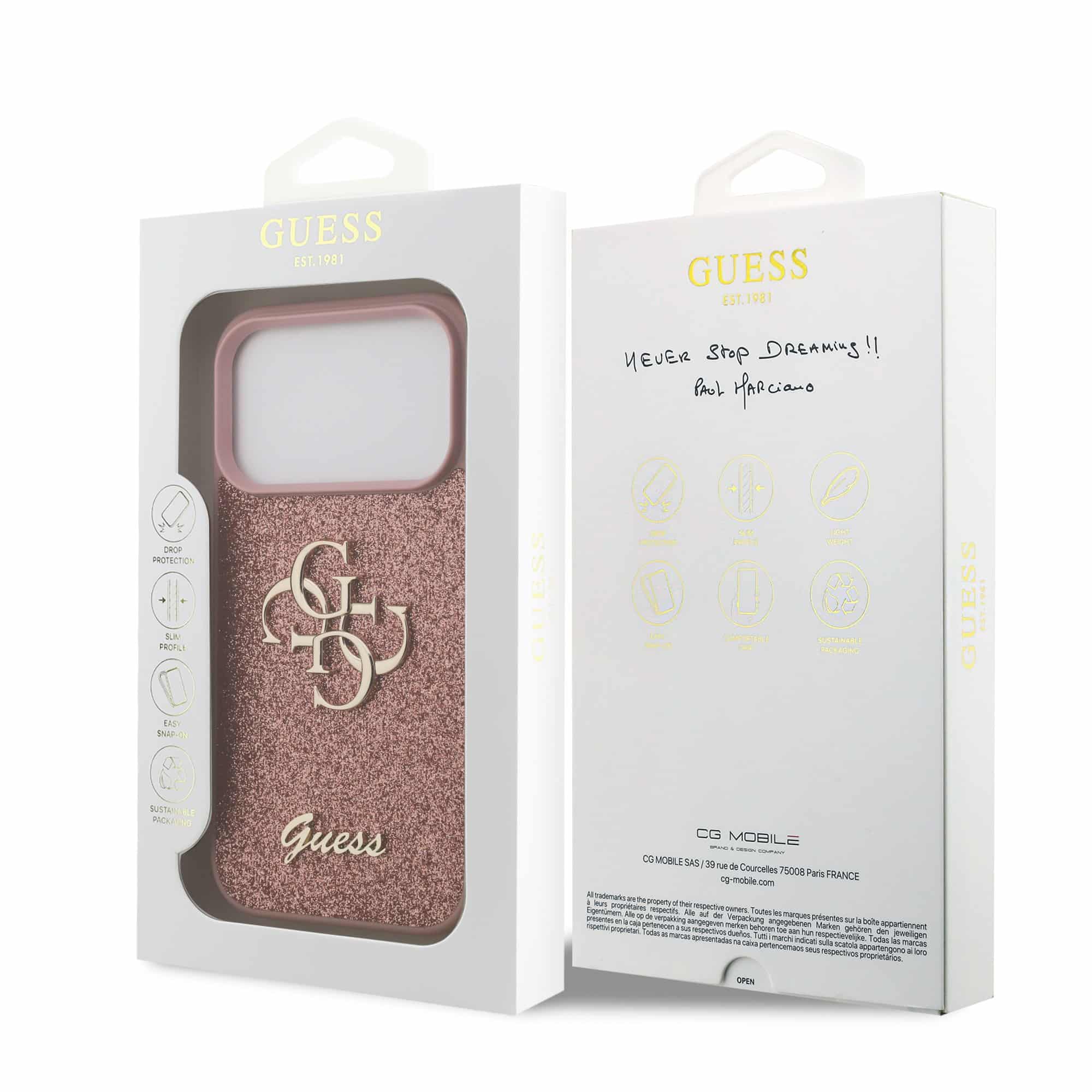 GUESS Калъф Apple iPhone 17 Pro Max, PU Fixed Glitter 4G Metal Logo, розов - GUHCP17XHG4SGP – снимка 7