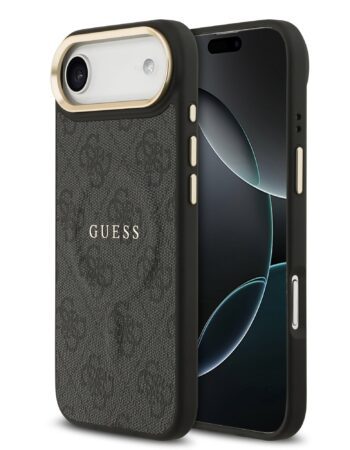 GUESS Калъф Apple iPhone 17 Air, PU Leather 4G Gold Frame MagSafe, черен - GUHMP17MP4MSEGCK