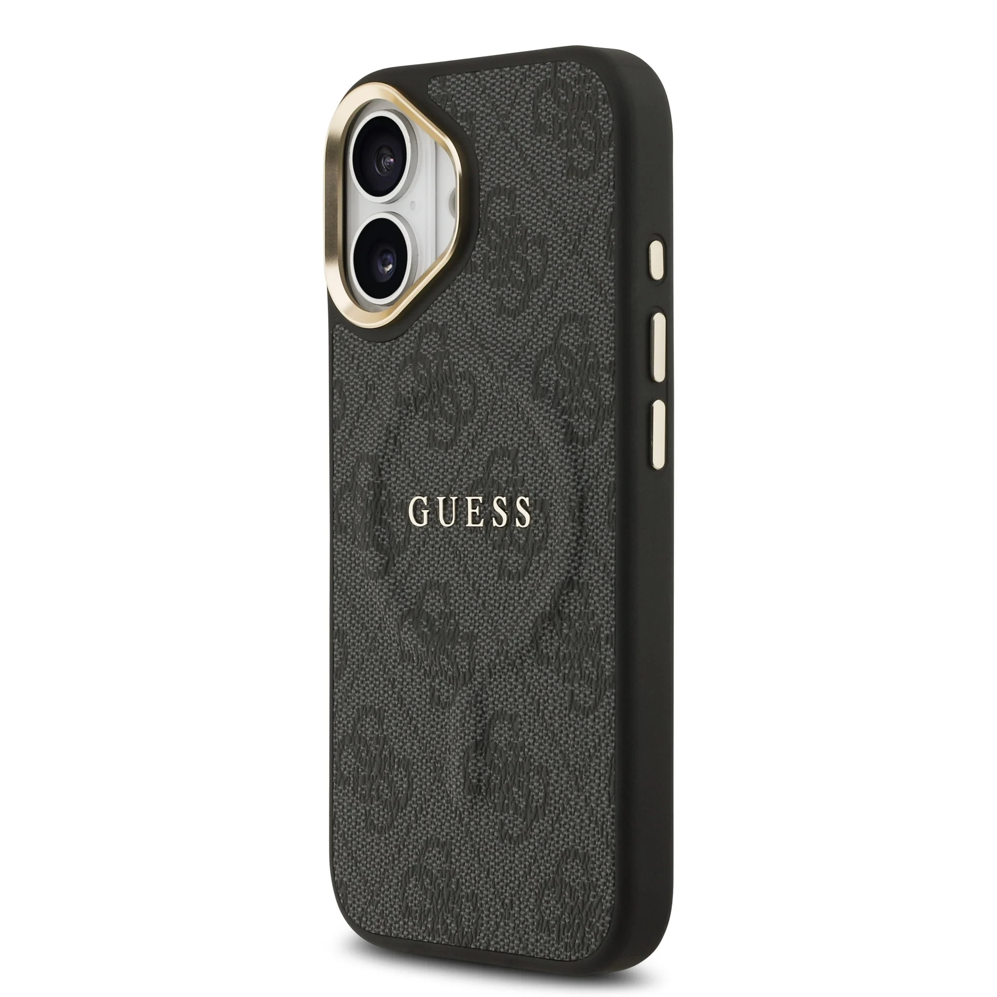 guess pu leather 4g gold frame magsafe case for iphone 17 black 2