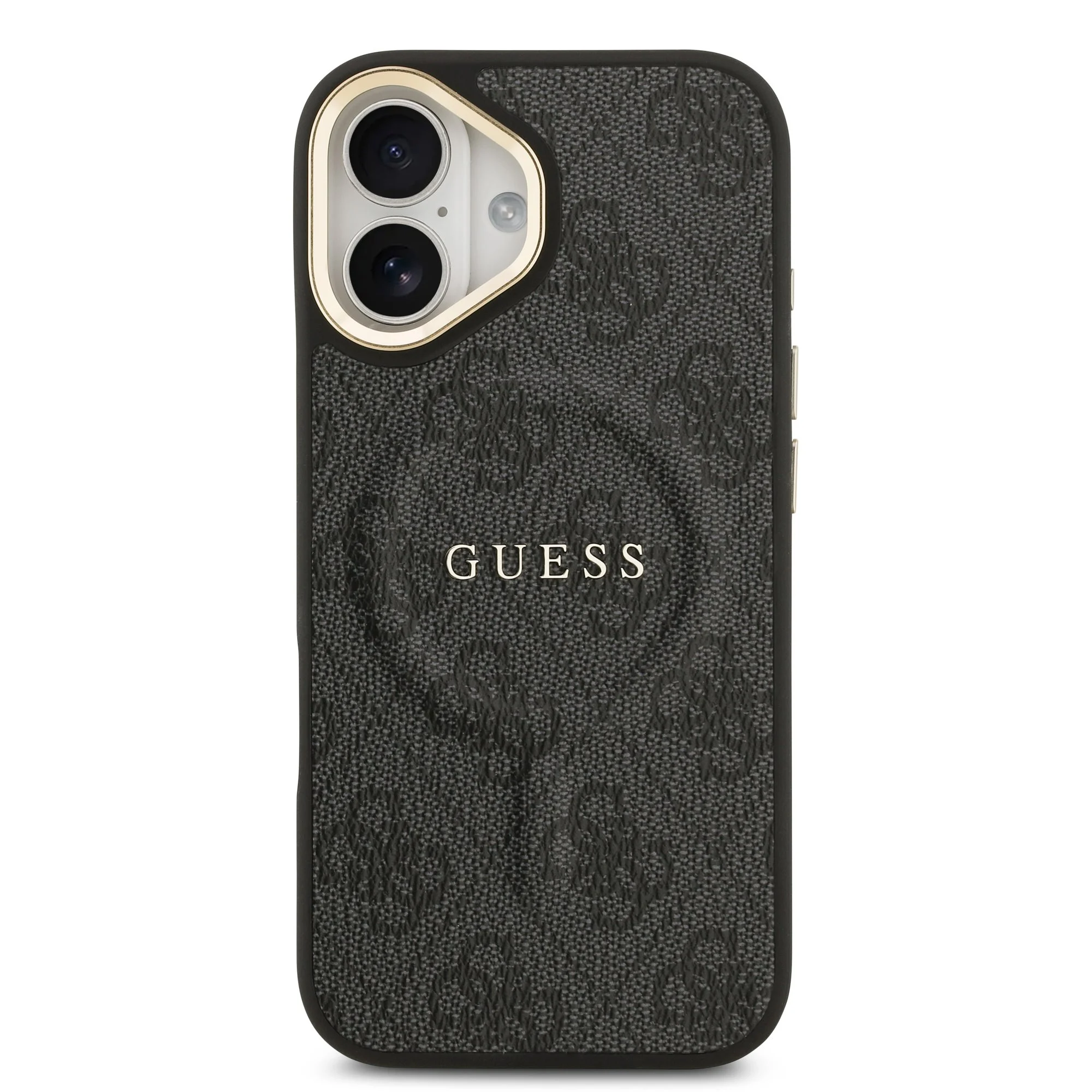 guess pu leather 4g gold frame magsafe case for iphone 17 black 3