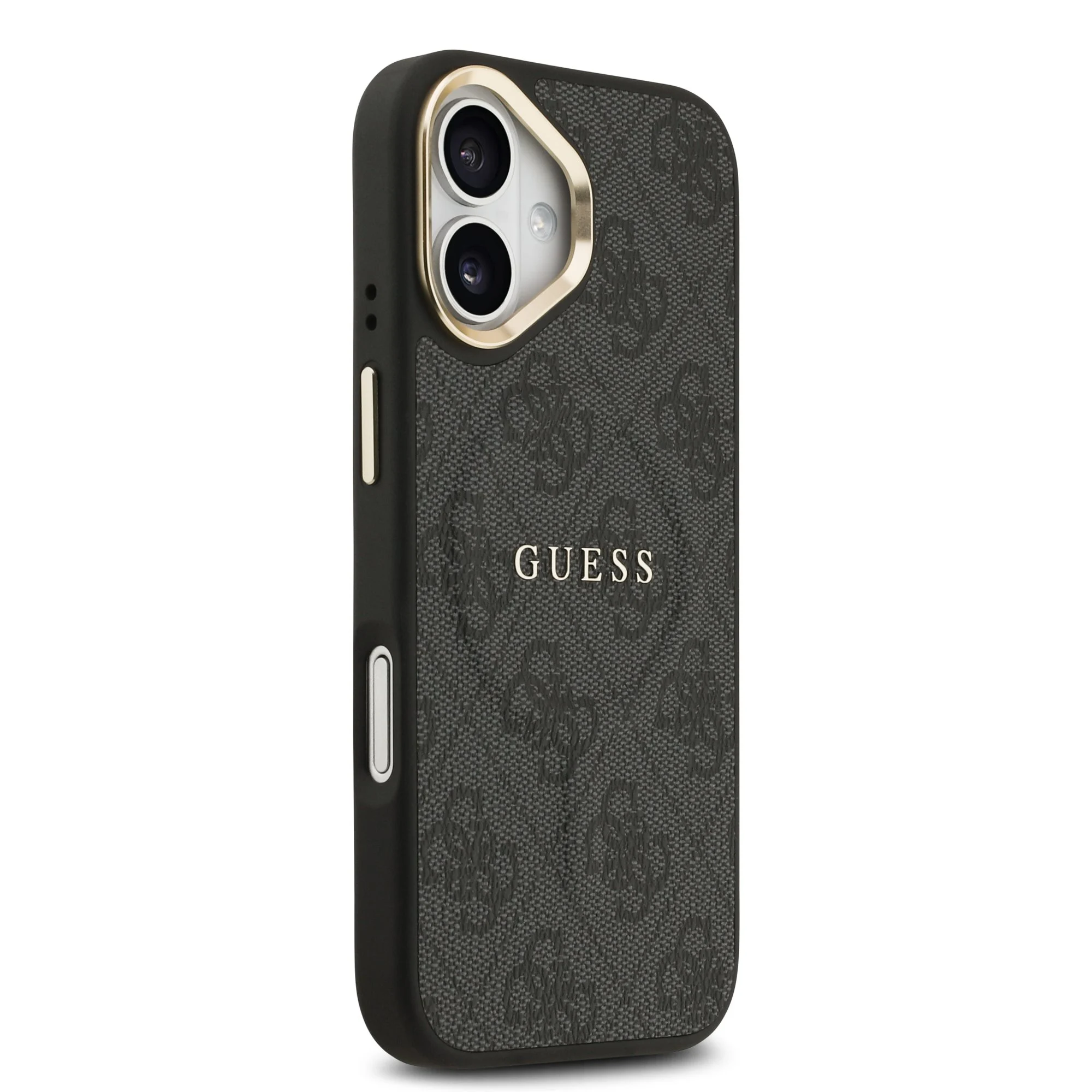 guess pu leather 4g gold frame magsafe case for iphone 17 black 5