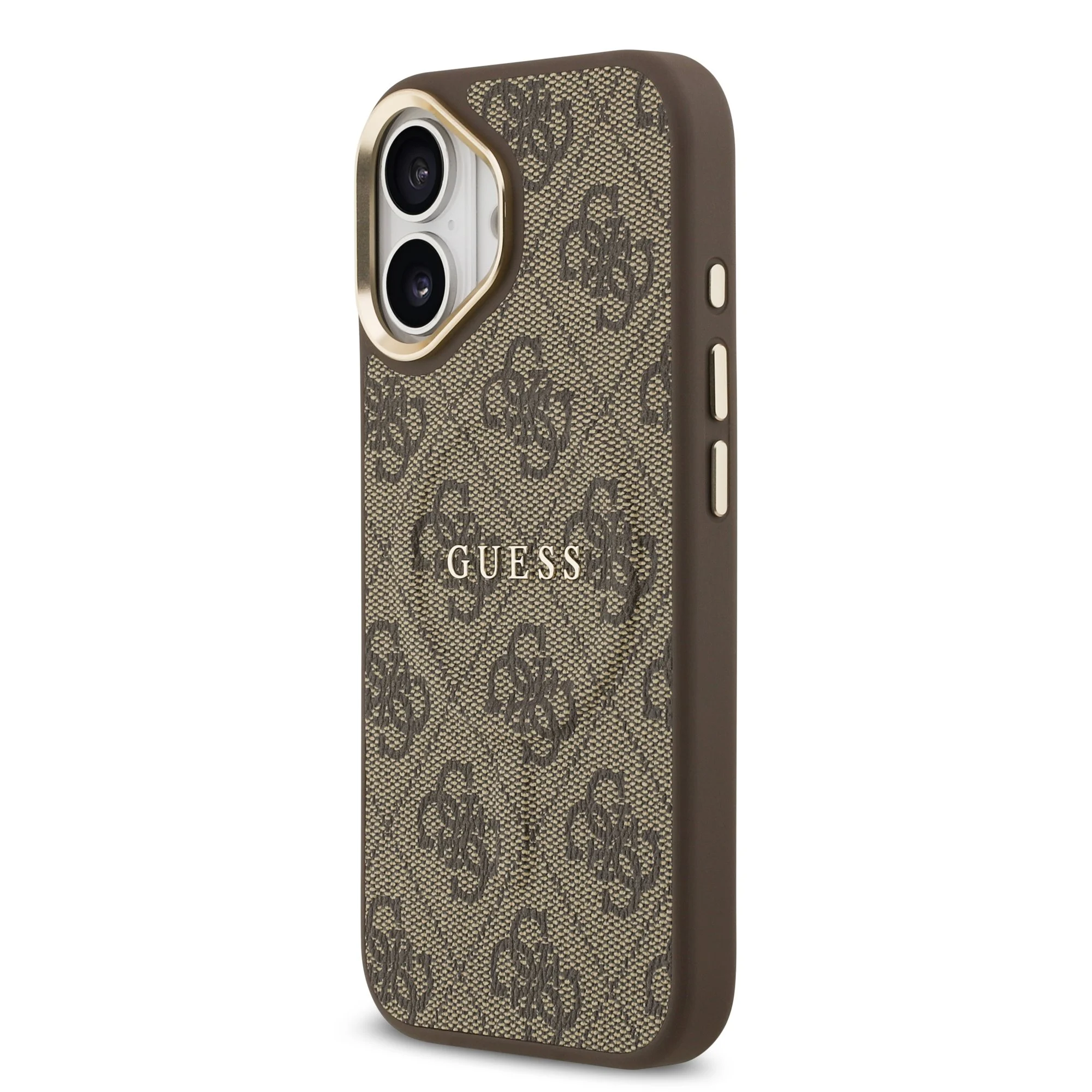 guess pu leather 4g gold frame magsafe case for iphone 17 brown 2