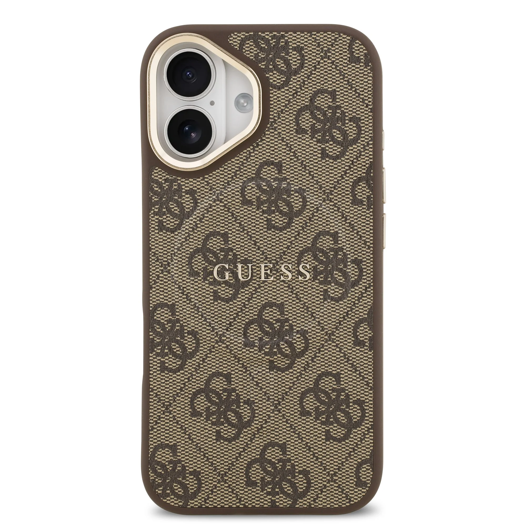 guess pu leather 4g gold frame magsafe case for iphone 17 brown 3