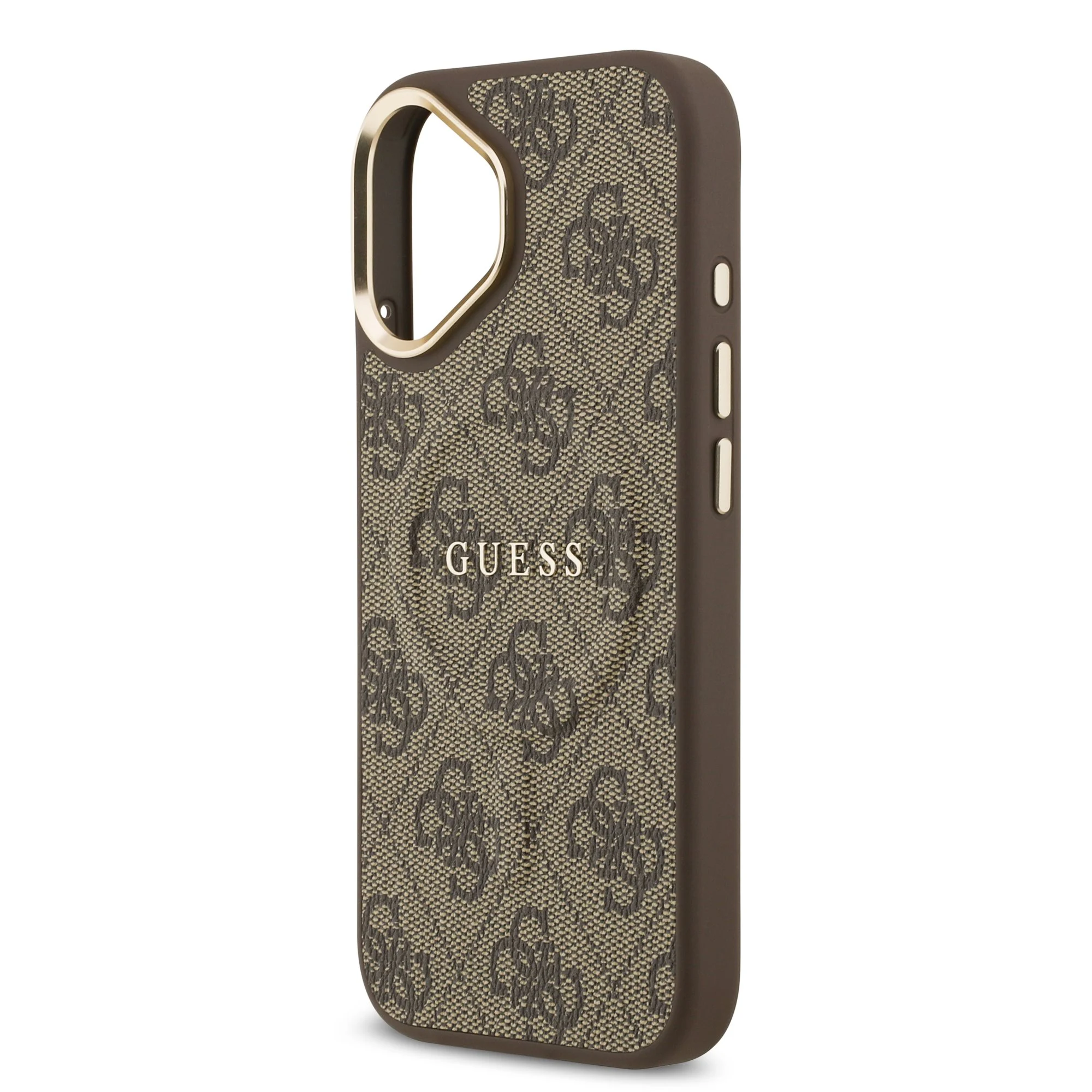 guess pu leather 4g gold frame magsafe case for iphone 17 brown 5