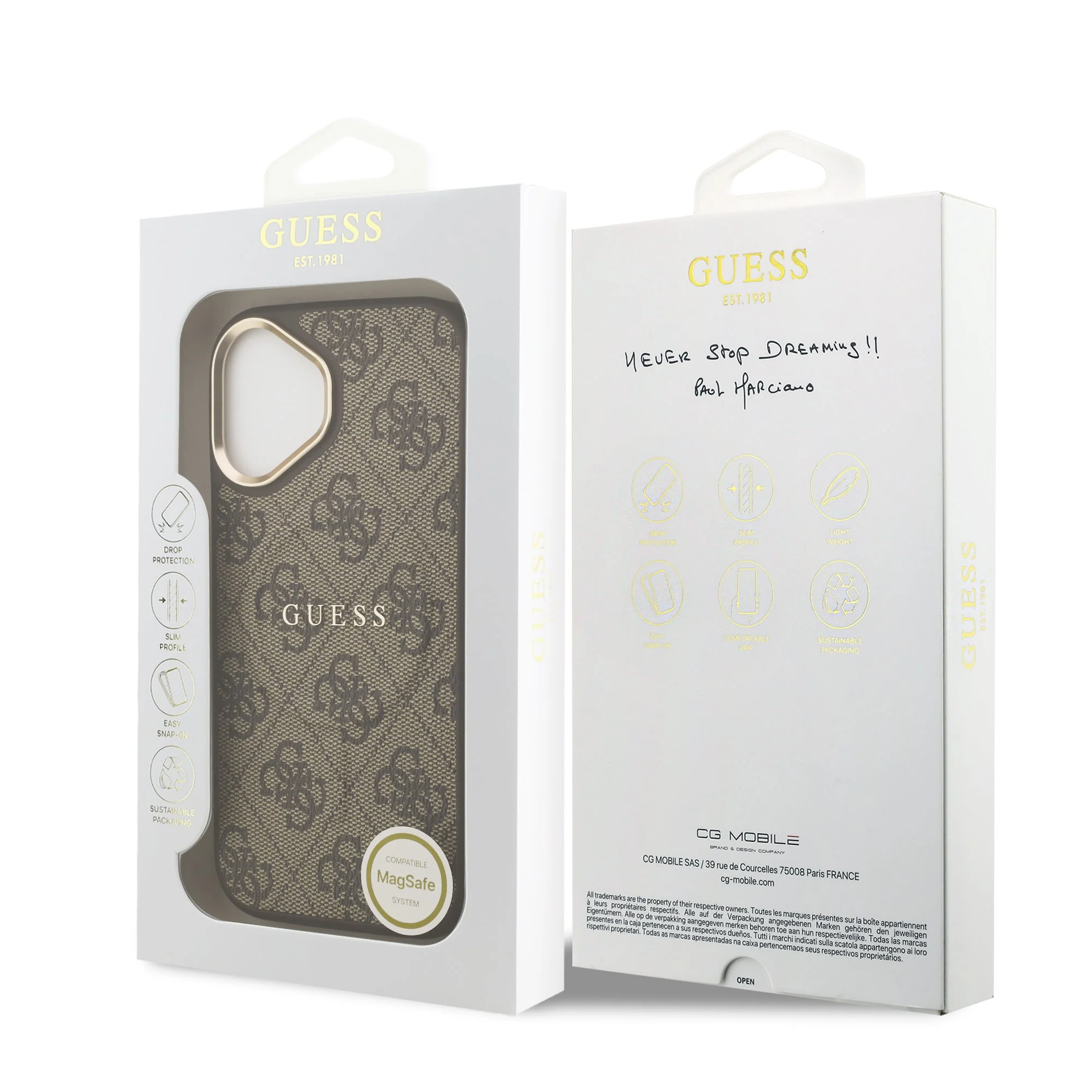 guess pu leather 4g gold frame magsafe case for iphone 17 brown 7