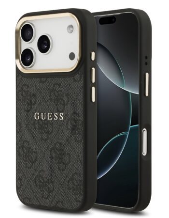 GUESS Калъф Apple iPhone 17 Pro Max, PU Leather 4G Gold Frame MagSafe, черен - GUHMP17XP4MSEGCK