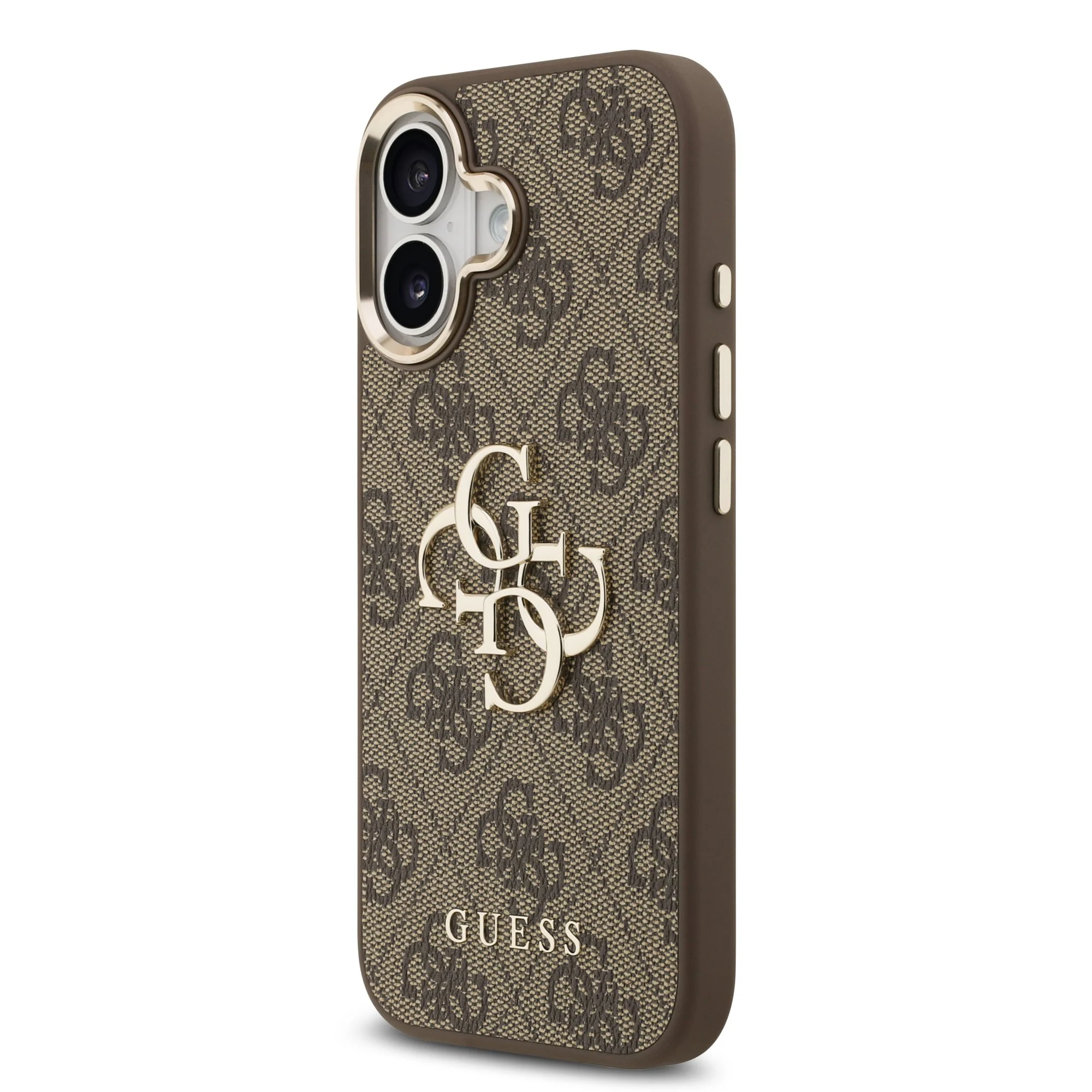 guess pu leather 4g metal logo gold frame case for iphone 17 brown 2