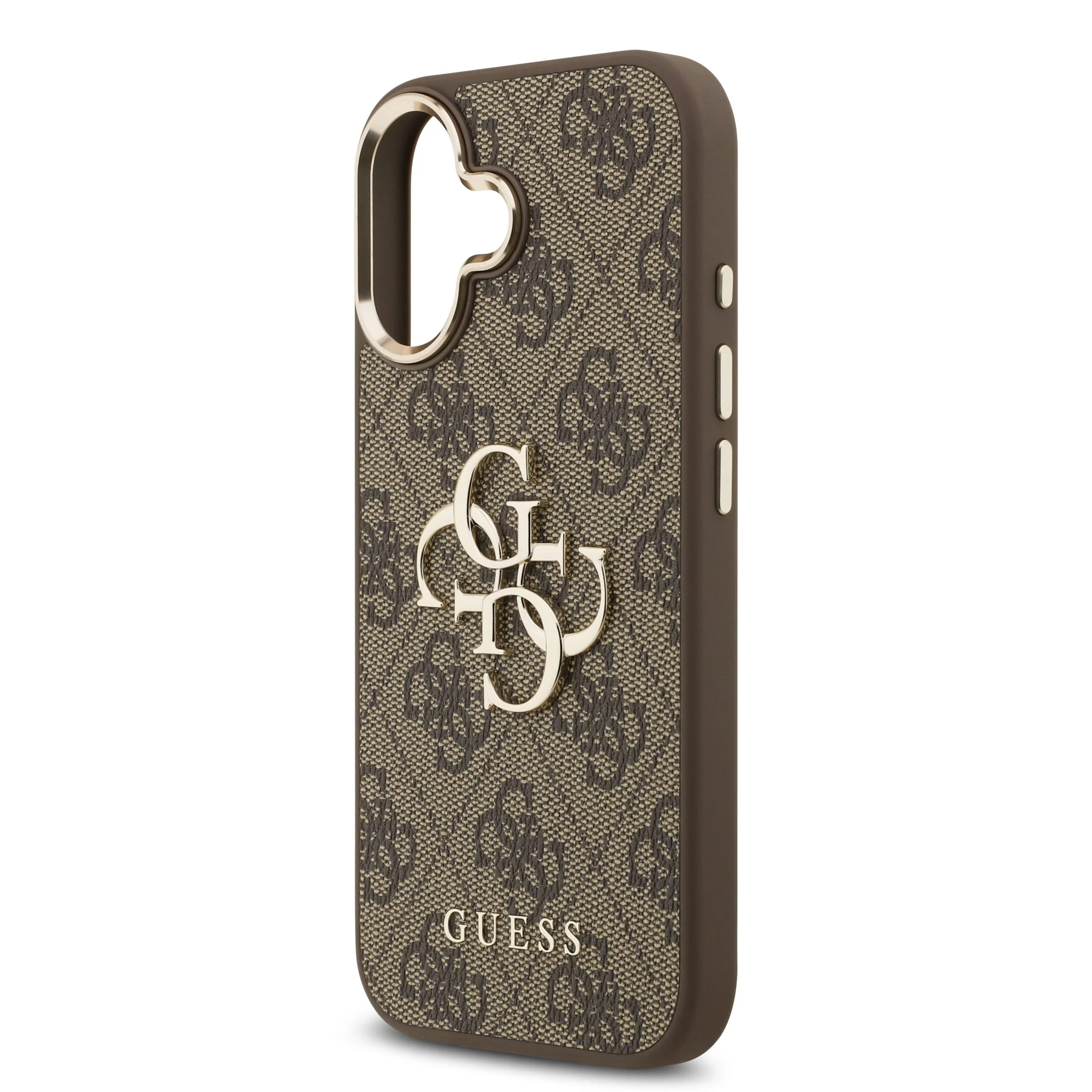 guess pu leather 4g metal logo gold frame case for iphone 17 brown 5