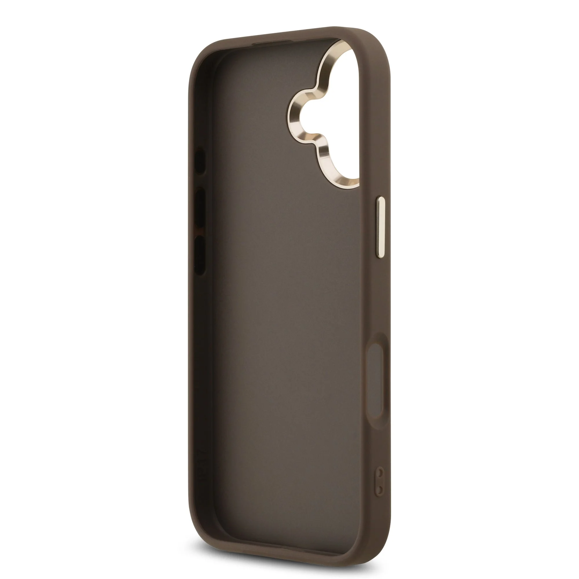 guess pu leather 4g metal logo gold frame case for iphone 17 brown 6