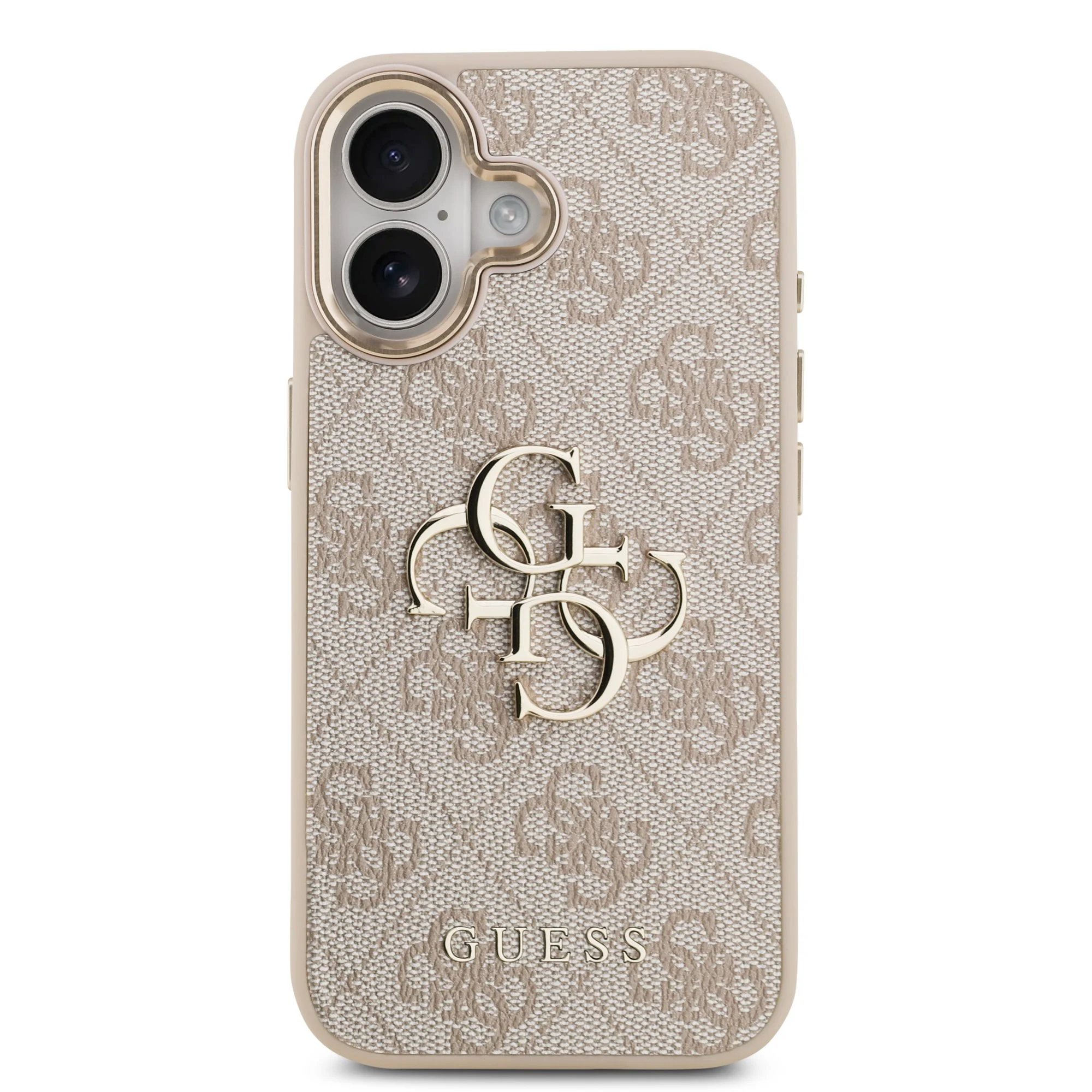 guess pu leather 4g metal logo gold frame case for iphone 17 pink 3