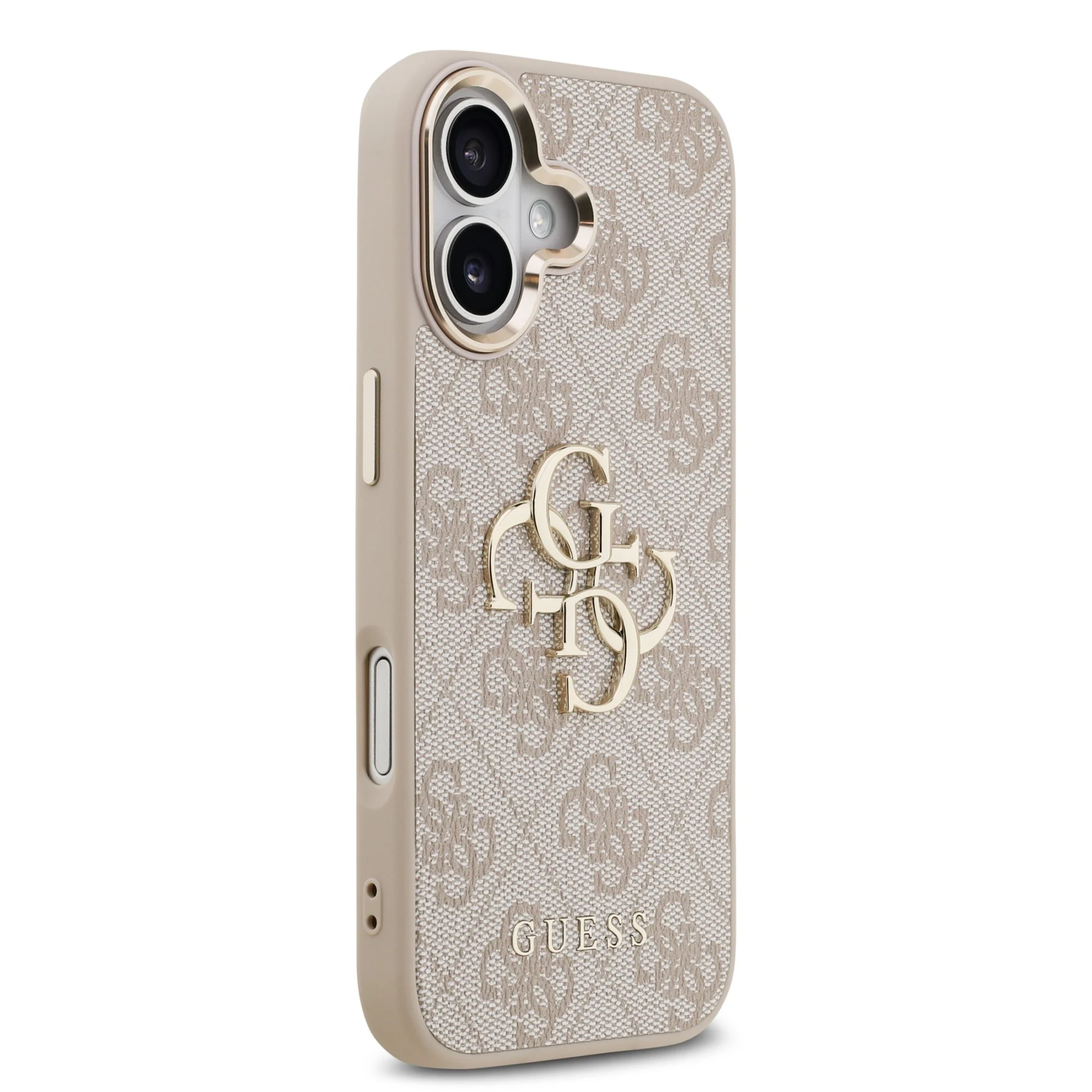 guess pu leather 4g metal logo gold frame case for iphone 17 pink 4