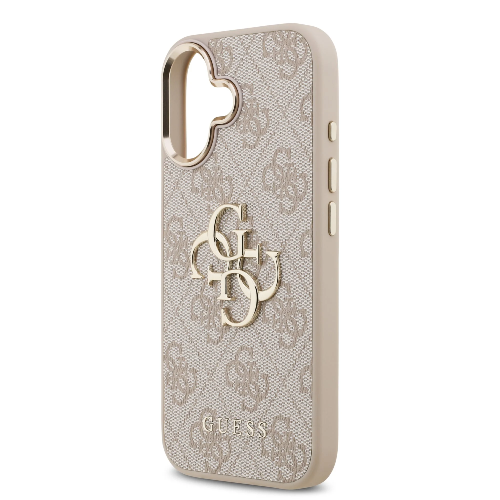 guess pu leather 4g metal logo gold frame case for iphone 17 pink 5