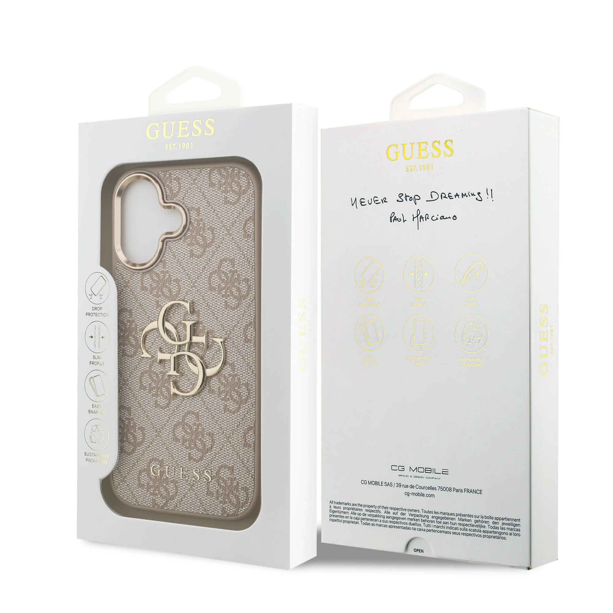 guess pu leather 4g metal logo gold frame case for iphone 17 pink 7