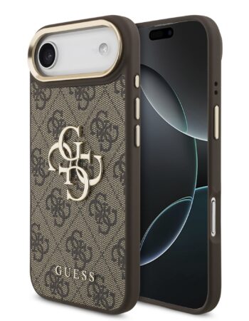 GUESS Калъф Apple iPhone 17 Air, PU Leather 4G Metal Logo Gold Frame, кафяв - GUHCP17M4GMGCBR