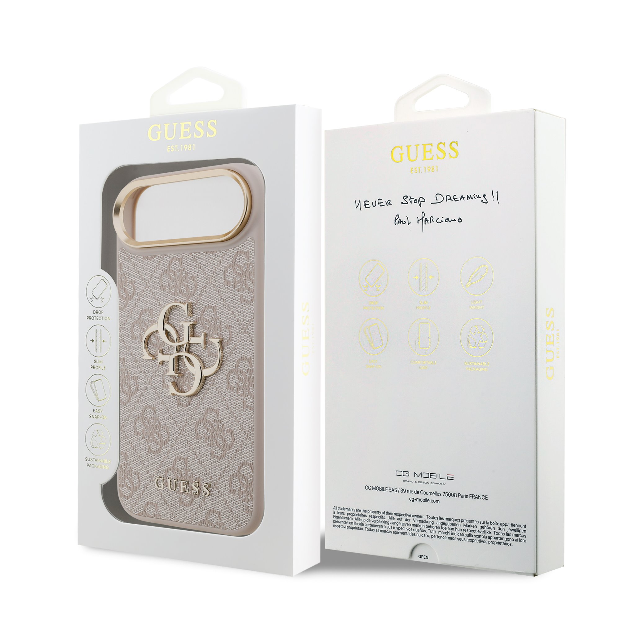 GUESS Калъф Apple iPhone 17 Air, PU Leather 4G Metal Logo Gold Frame, розов - GUHCP17M4GMGCPI – снимка 7