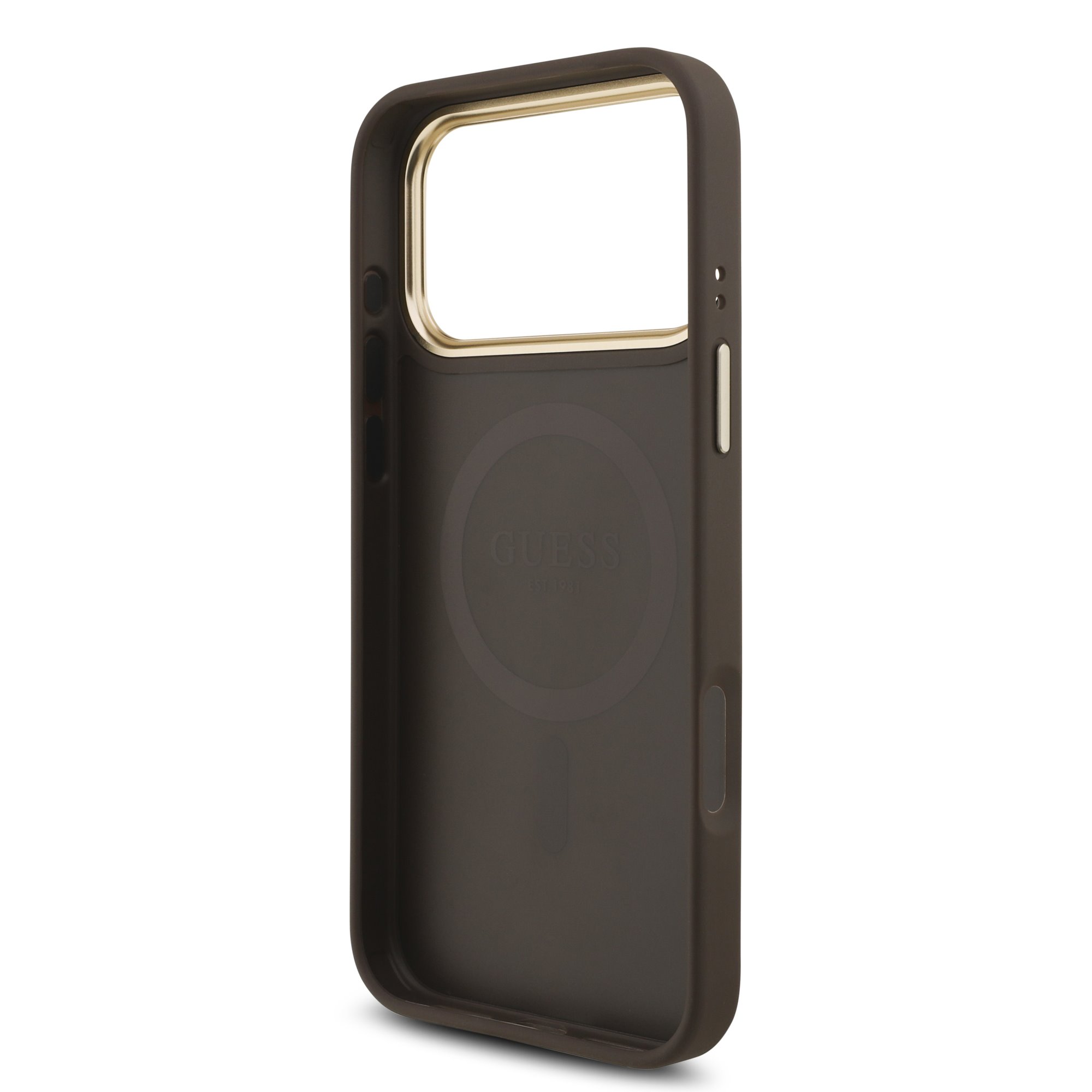 GUESS Калъф Apple iPhone 17 Pro Max, PU 4G Strass Triangle Logo Gold Frame MagSafe ,кафяв - GUHMP17XP4GTDGMW – снимка 6