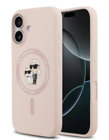 karl lagerfeld liquid silicone karl and choupette magsafe case for iphone 17 pink 1