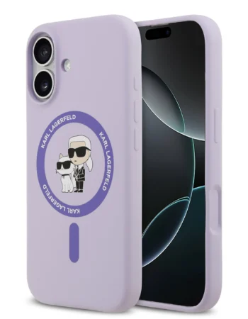 karl lagerfeld liquid silicone karl and choupette magsafe case for iphone 17 purple 1