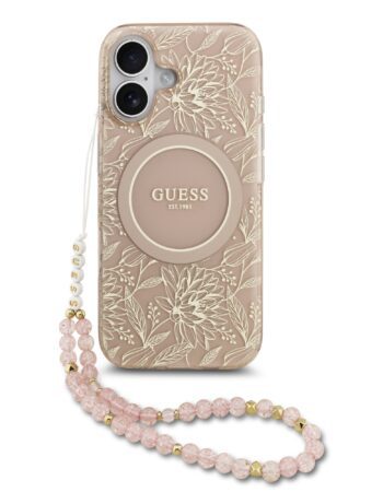 GUESS Калъф Apple iPhone 17 Air, IML Flowers Allover MagSafe + Wrist Strap, розов - GUHMP17MHCPOFPP