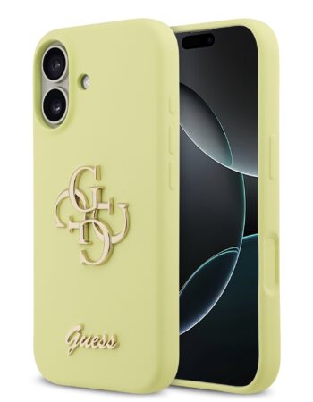 GUESS Калъф Apple iPhone 17, Liquid Silicone 4G Metal Logo, жълт - GUHCP17SSC4GLMY