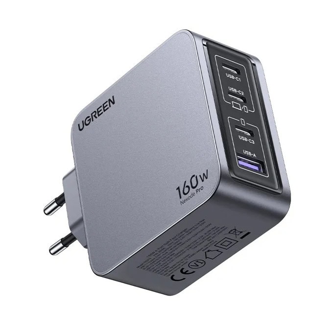 UGREEN 220V 160W, USB-A, 3xUSB-C + кабел C-C, Nexode Pro GaN, графит - X763 / 25877 – снимка 2