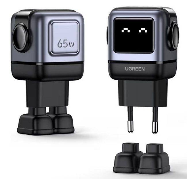 UGREEN 220V 65W, USB-A, 2xUSB-C Nexode RG Robot GaN, графит - CD361 / 25685B – снимка 2