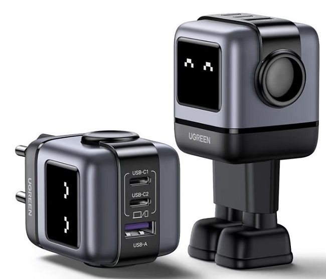 UGREEN 220V 65W, USB-A, 2xUSB-C Nexode RG Robot GaN, графит - CD361 / 25685B – снимка 3