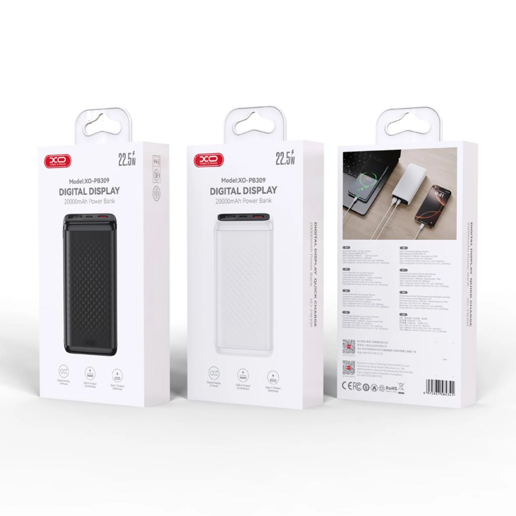 XO Power Bank 20000 mAh, 22.5W, черен - PB309 – снимка 3