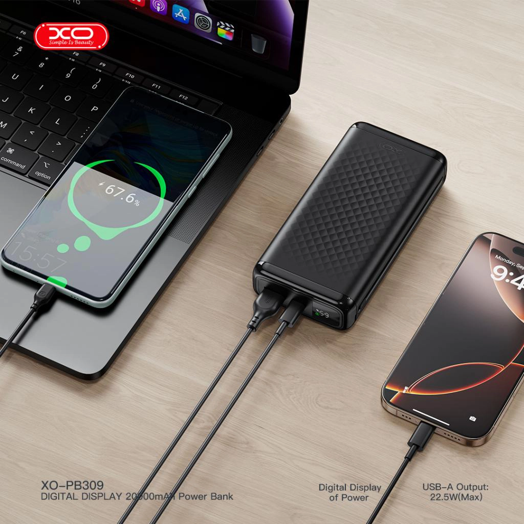 XO Power Bank 20000 mAh, 22.5W, черен - PB309 – снимка 2