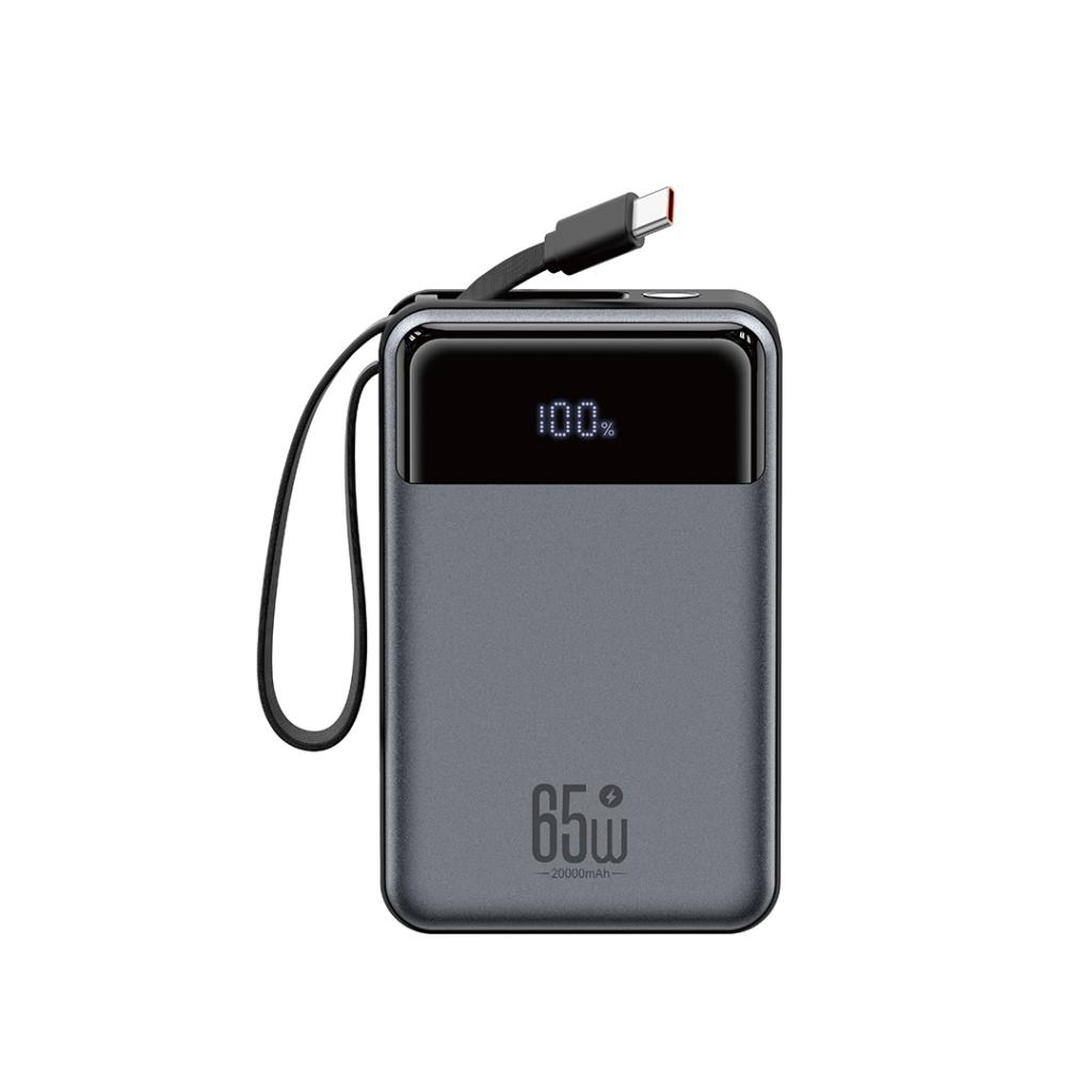 XO Power Bank 20000 mAh 65W + Digital display + вграден кабел - C, PR267 /сив/ – снимка 2