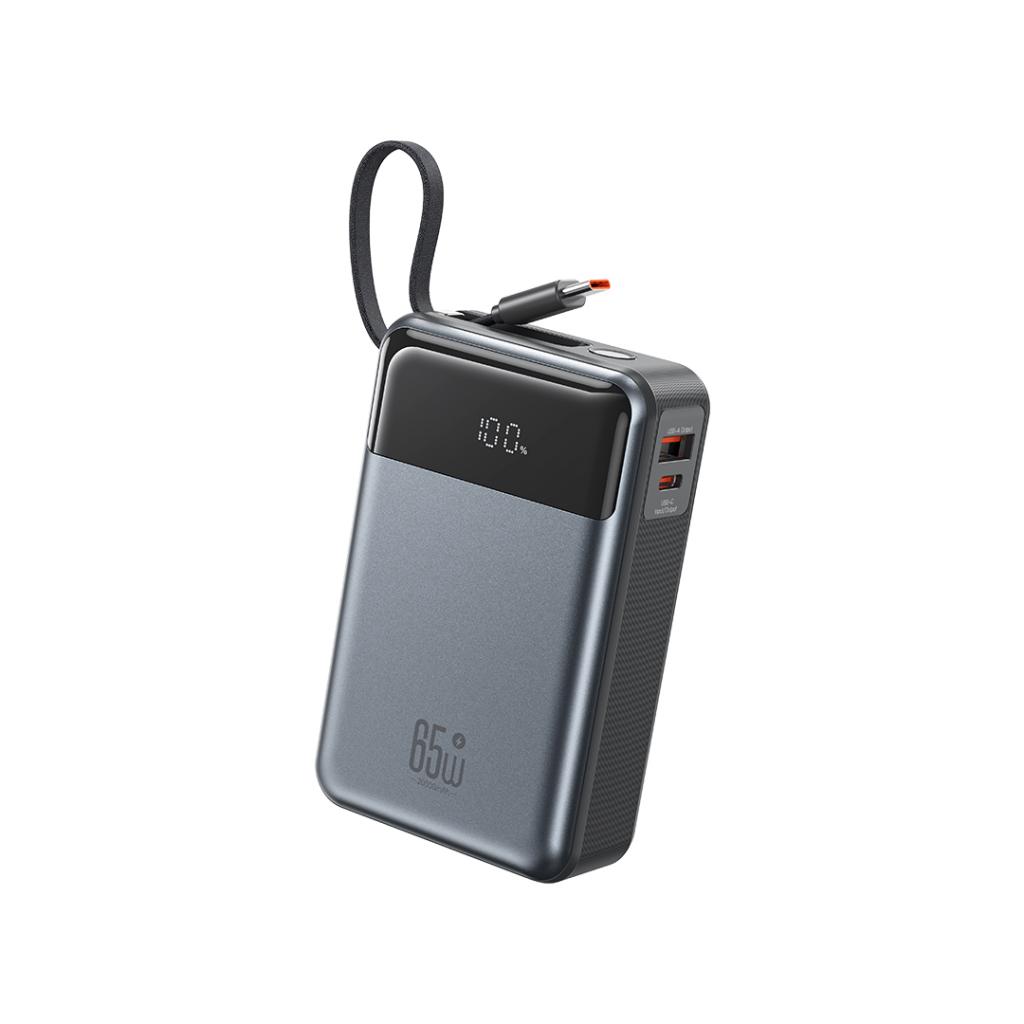 XO Power Bank 20000 mAh 65W + Digital display + вграден кабел - C, PR267 /сив/