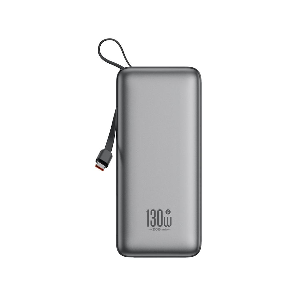 XO Power Bank 20000 mAh 130W + Digital display + вграден кабел - C, PR268 /сив/