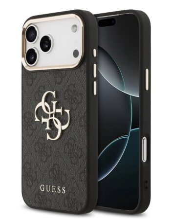 GUESS Калъф Apple iPhone 17 Pro Max, PU Leather 4G Gold Frame, черен - GUHCP17X4GMGCGR
