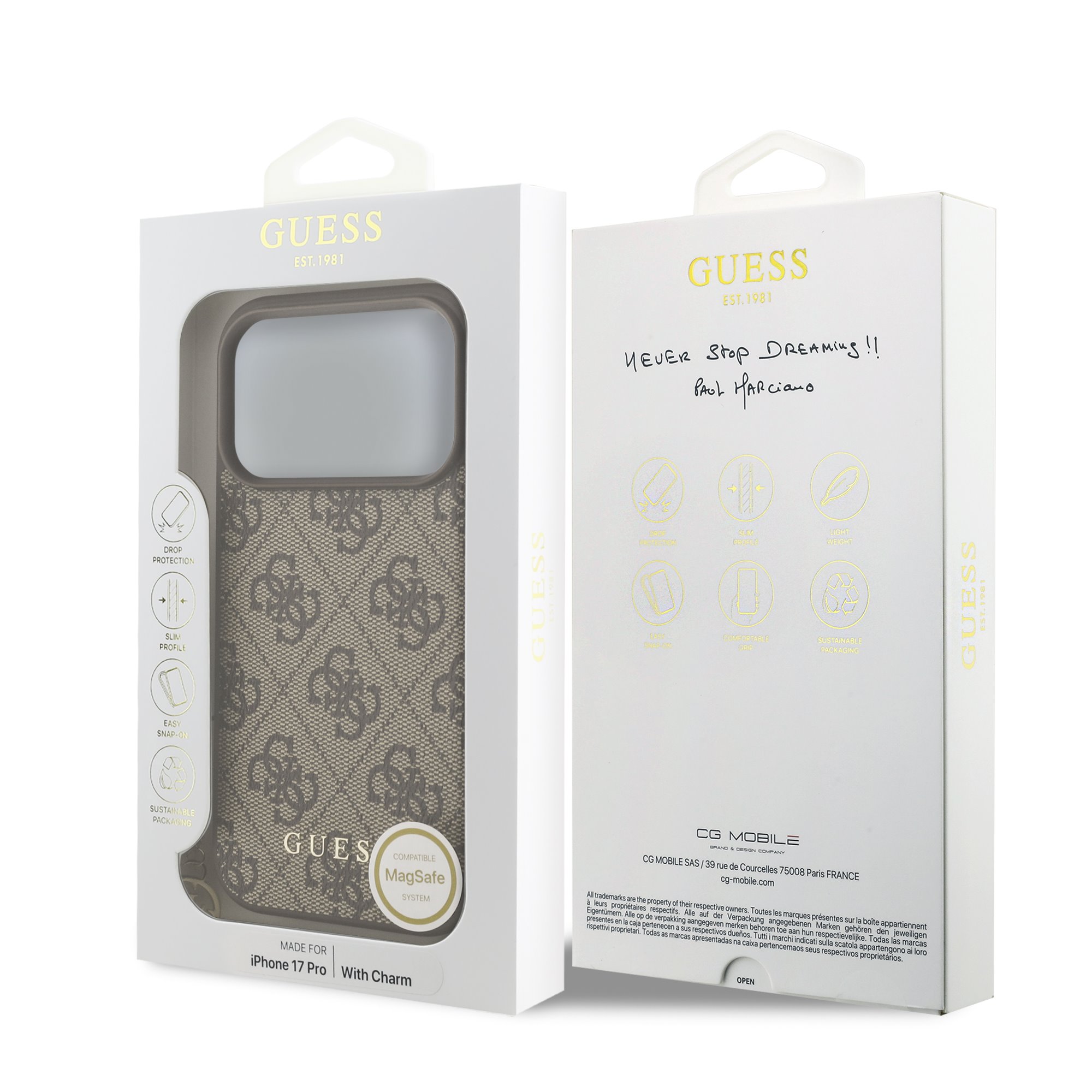 GUESS Калъф Apple iPhone 17 Pro Max, 4G Charm Tone on Tone MagSafe, кафяв - GUHMP17XGF4GCW – снимка 6