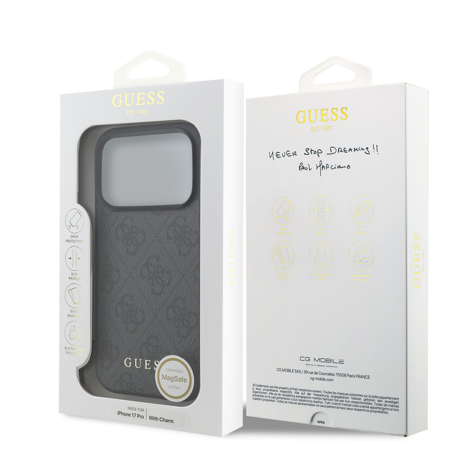 GUESS Калъф Apple iPhone 17 Pro Max, 4G Charm Tone on Tone MagSafe, сив - GUHMP17XGF4GCK – снимка 6