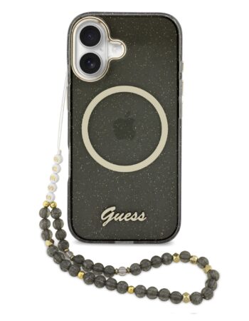 GUESS Калъф Apple iPhone 17, Glitter Script Strap MagSafe + Wrist strap /черен/- GUHMP17S5HTGSMSK