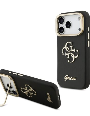 GUESS Калъф Apple iPhone 17 Pro Max, PU Grained 4G Logo Stand Camera Frame, черен - GUHCP17XPCS4GSK